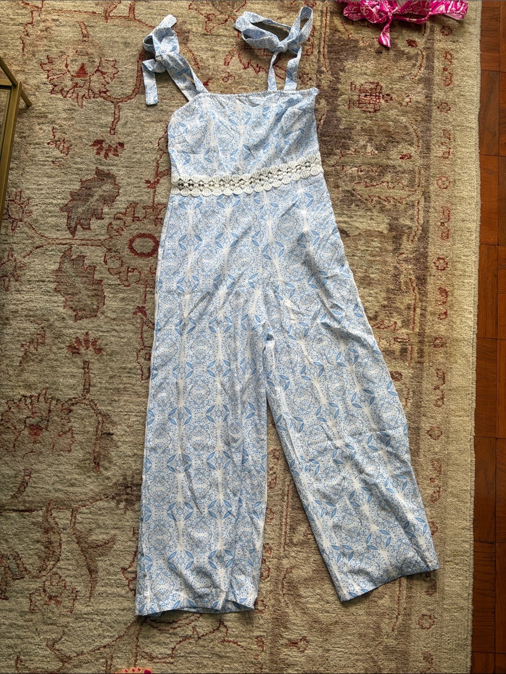 Cupshe Light Blue Printed Tie-Shoulder Jumpsuit